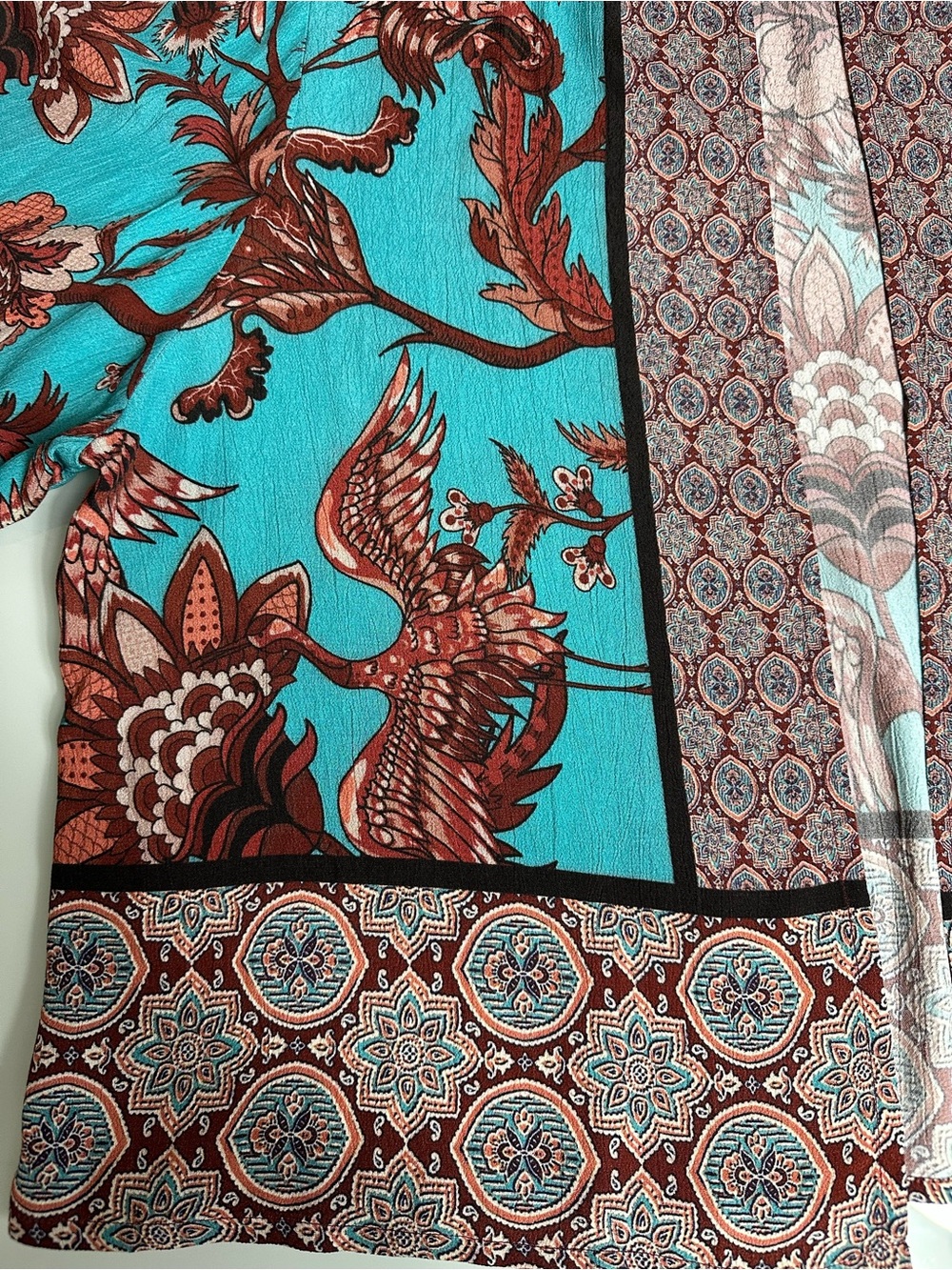 BL^NK London Kimono Jacket Boho Bird Print Open Front Turquoise NWOT - Picture 4 of 8